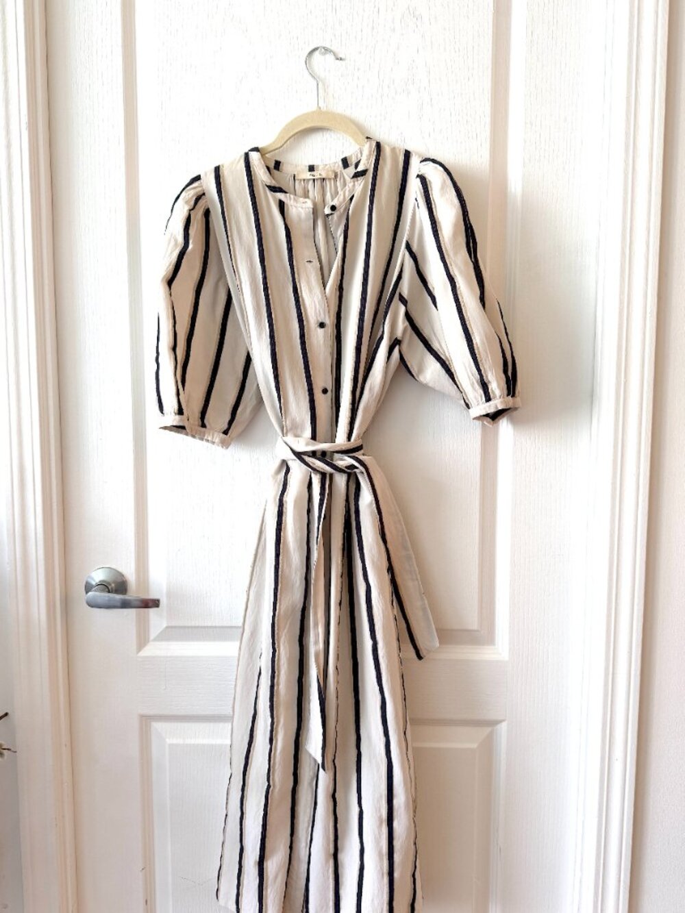 Sessùn "Danny Lyon" Striped Midi Shirtdress Cream Navy - Picture 3 of 5